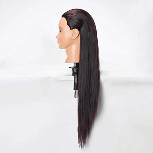 26-28'' Mannequin Head Synthetic Fiber Long Hair Styling Training Head Dolls for Cosmetology Manikin Maniquins Practice Head with Clamp Stand Holder (6611LB0220)