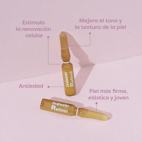 Babaria - Retinol Ampollas Antiedad Procollagen, Piel Renovada, Firme y Elástica, con Vitamin A Premium, Apto para Todo Tipo de Pieles, Incluso Sensibles - 5 Uds de 2 ml