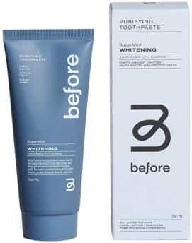 Before | Whitening Anti-Cavity Toothpaste | Vegan, Reduces Plaque for Gum Health, Balanced Foaming, Low Abrasion, Long Lasting Minty Fresh Breath, Plant-Based Sugarcane Tube, Made in The USA — 3.5oz