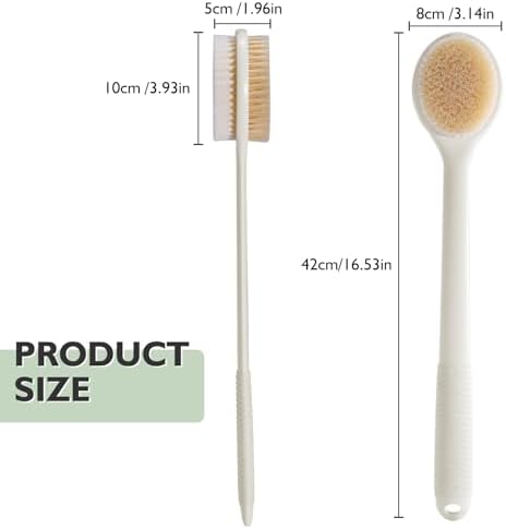 VANZAVANZU 17 Inch Back Scrubber for Shower, Anti-Slip Long Handle Shower Brush with Soft and Stiff Bristles, Exfoliating Bath Brush for Wet or Dry Brushing (Cream White)