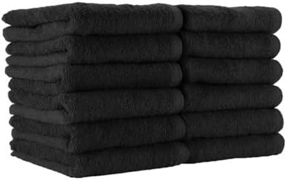 Arkwright Bleach Proof Salon Towels - Pack of 12 - Highly Absorbent, 100% Cotton, Quick Dry Spa Face Towel for Hair Stylist, Barber, Pedicure, and Esthetician, 16 x 27 in, Black