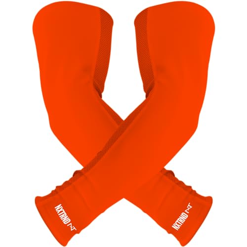Nxtrnd Air-TEK Arm Sleeves, Breathable Football Arm Sleeves, Compression Arm Sleeves for Men, Sold as a Pair (Medium, Orange)