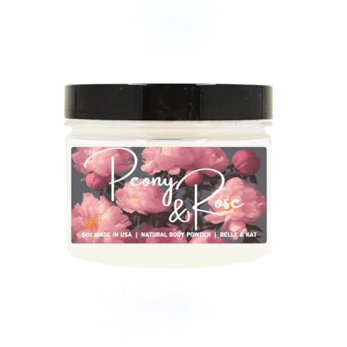 Body Powder for Men & Women Scented Peony & Rose, Perfume Dusting Powder, Bath Powder with Fragrance & Essential Oils, Talc Free 8oz Container, Made in USA