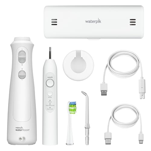 Waterpik Cordless Pearl and Sensonic Rechargeable Electric Toothbrush and Water Flosser Combo, Complete Dental Care for Teeth, Gums, Braces and Travel – ADA Accepted, White