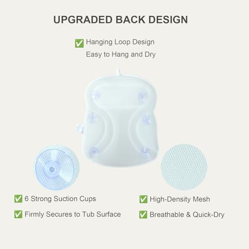 2025 Upgraded Bath Pillows for Tub, Extra Thick Double-Ring Back Support, Enhanced Quick-Dry Fabric, Luxury Bathtub Pillow for Head, Neck & Back, Non-Slip Spa Cushion, Ideal Gift for Relaxation