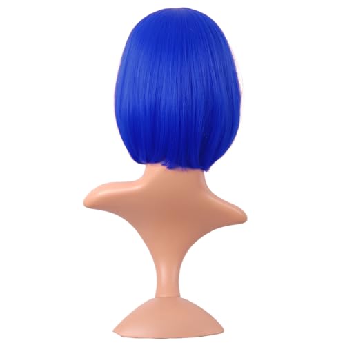 MapofBeauty 12 Inch /30 cm Fashion Lady Short Straight Synthetic Flat Bangs Bob Wig (Navy Blue)