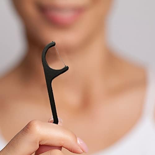 Natural Dental Floss Picks - Eco Friendly Cruelty Free & Vegan Tooth Flossers Pick Set with BPA Free Handle & Zero Waste Packaging - 200 Pack (Bamboo Charcoal Flavored)
