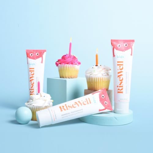RiseWell Kids Mineral Toothpaste - Kids Hydroxyapatite Toothpaste - Made by Dentists, Safe to Swallow, No Added Fluoride and All Natural - Cake Batter Flavor, 3.4 Oz