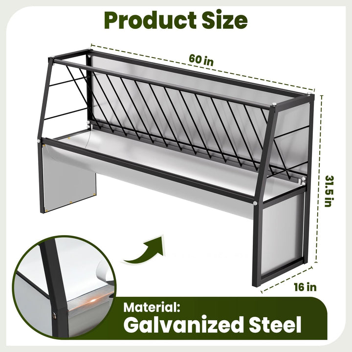 60 Gallon Feeder, Heavy Duty Galvanized Steel Livestock Hay Feeder, Weather - Resistant for Goats, Cows, Ponies in Outdoor Pasture, Farm, Grazing Yard