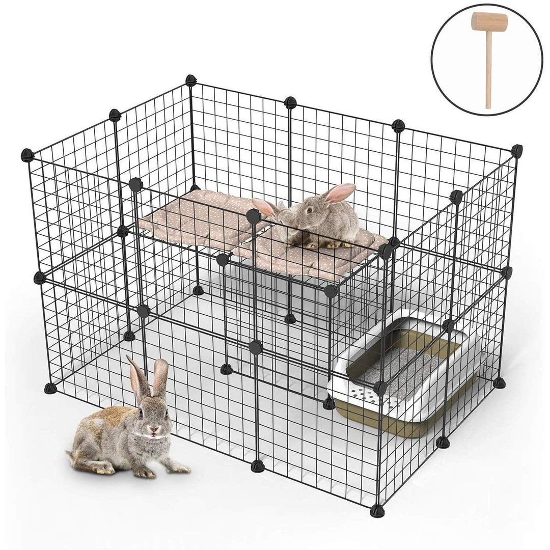 Portable Small Animal Playpen - Metal Wire Cage for Guinea Pigs and Rabbits - Indoor Yard Fence with 24pcs Panels (Includes 8pcs Free)