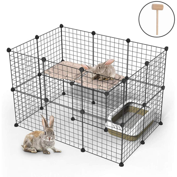 Portable Small Animal Playpen - Metal Wire Cage for Guinea Pigs and Rabbits - Indoor Yard Fence with 24pcs Panels (Includes 8pcs Free)
