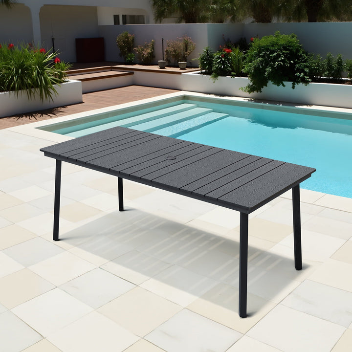 Pellebant 70.5" Outdoor Aluminum Patio Dining Table for 6-8 People, All-Weather Rectangle Table with Umbrella Hole for Garden, Deck, Lawn，Black