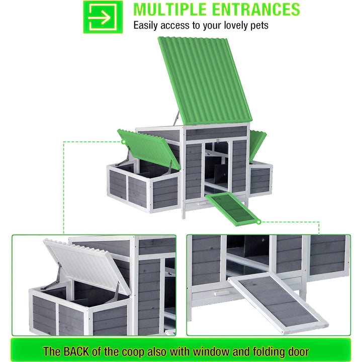 Chicken Coop with 2 Large Nesting Boxes, 59" Chicken Coops, Wooden Hen House for 4-6 Chickens, Outdoor Poultry Cage Duck Coop Weatherproof (Gray)