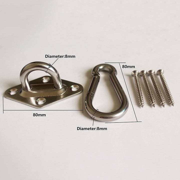 Xiying Stainless Steel Hammock Hanging Kit 2 Rhombus Pads & 2 Spring Snap Hooks Includes 8 Screws For Bracket Durable 304 Stainless Steel Pack Of 1 ,Multicolor 10X10X5Cm