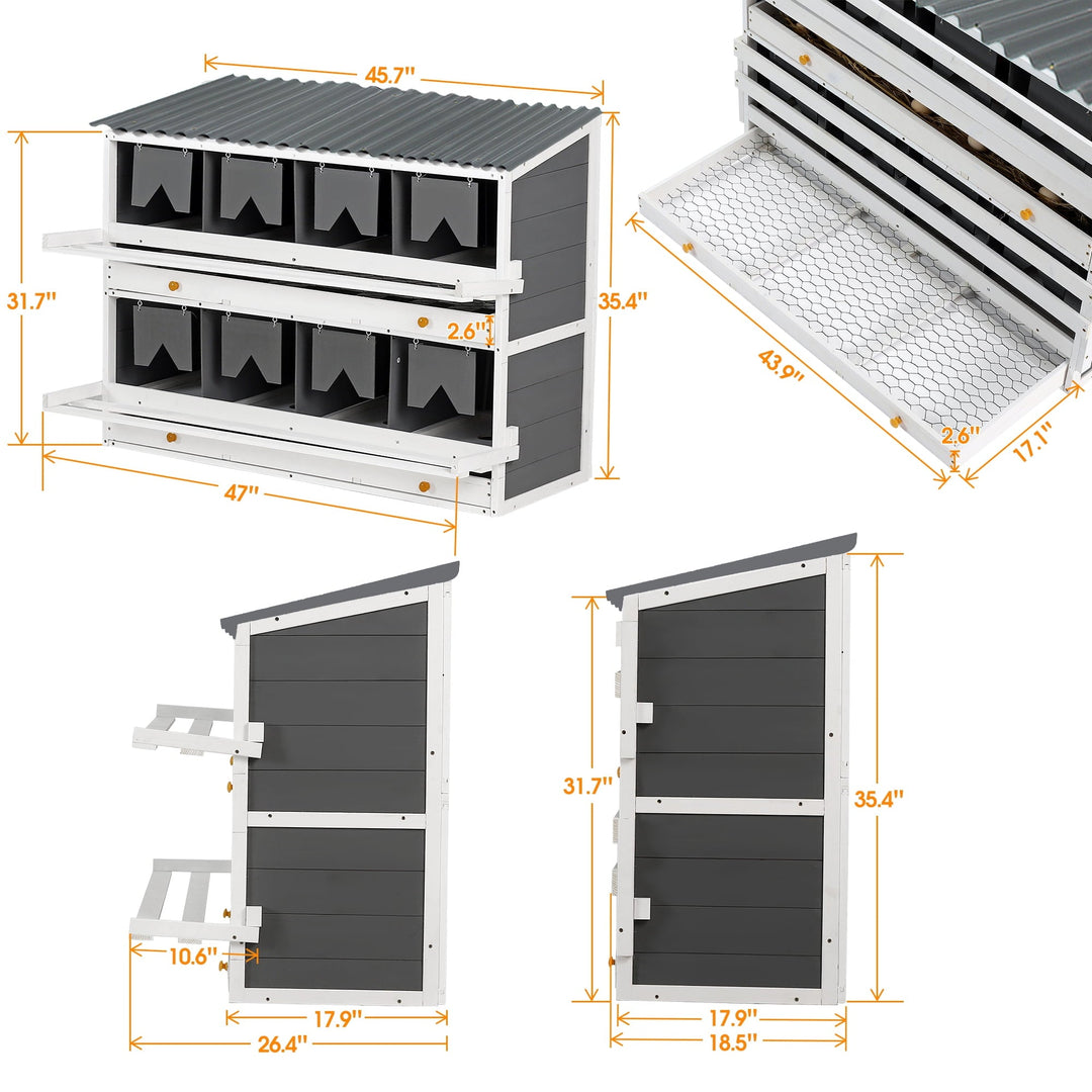 ZephyPaws Nesting Boxes for Chickens, Wooden Chicken Nesting Box, 8 Compartments Egg Laying Boxes for Hens, Ducks & Poultry with Rollout Eggs Collection, PVC Roofing and Foldable Perches