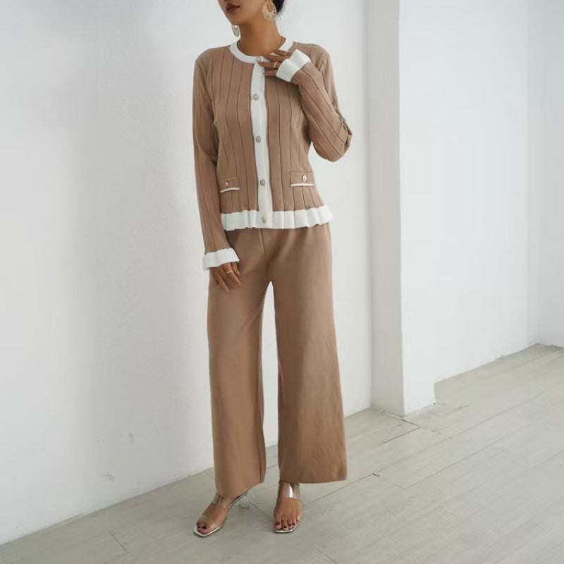 Flared Long Sleeve Knitted Cardigan Suit