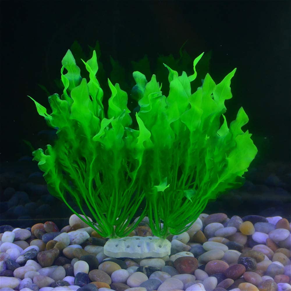 Green Plastic Aquarium Tank Grass Decoration 9.5" Tall Broad Leaf Artificial Aquatic Plants, Aquarium Water Grass for Fish Tank Decoration.