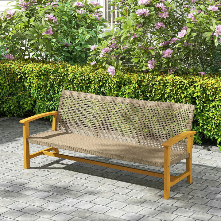 YYAo Patio Couch, Outdoor Sofa,3-Seat Wicker Outdoor Couch Patio Sofa, Acacia Wood Patio Furniture with Steel Seat Armrests, Teak