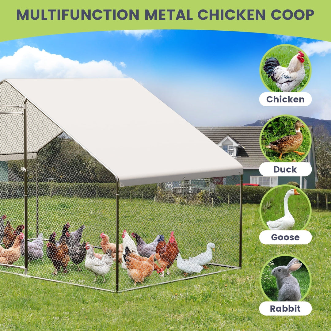 Pinypikaka Large Metal Chicken Coop 9.8'x6.5'x6.5' Walk-in Poultry Cage, Chicken Run Pen House with Waterproof Anti-Ultraviolet Cover for Yard, Outdoor Farm