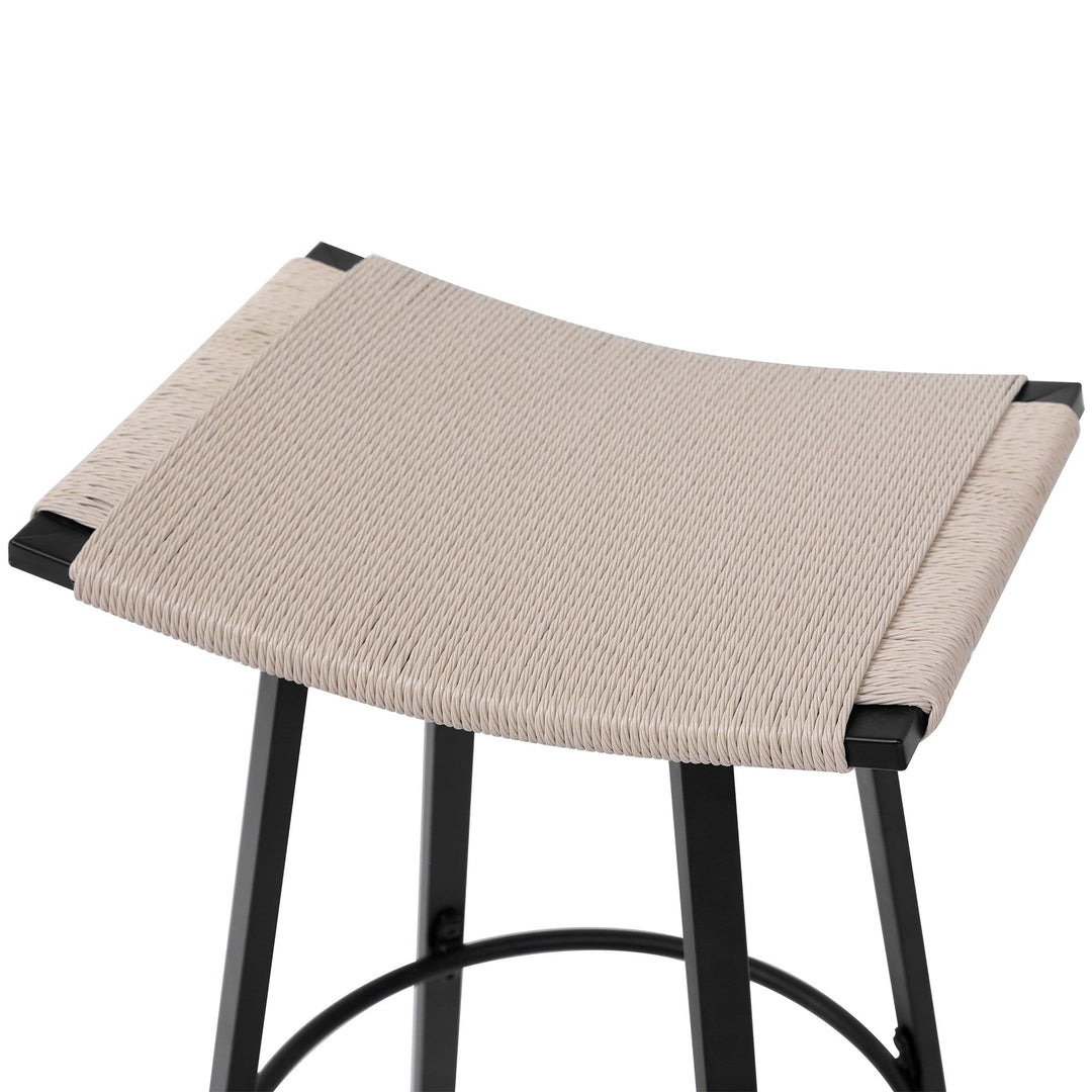 Set of 2 Counter Height Bar Stools Backless Handwoven Kitchen Dining Chairs with Round Footrest PVC Weaving Pub Stool for Indoor & Outdoor (White)