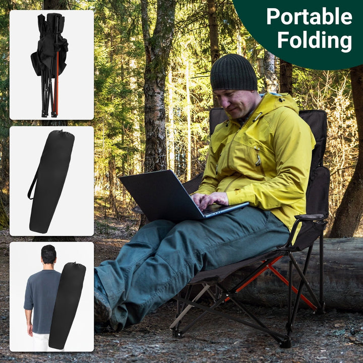 Zimtown 2 Pack Camping Chairs, 2-in-1 Lightweight Camping Chair with Footrest, Adjustable Backrest Seating with Headrest, Cup Holder, Storage Bag