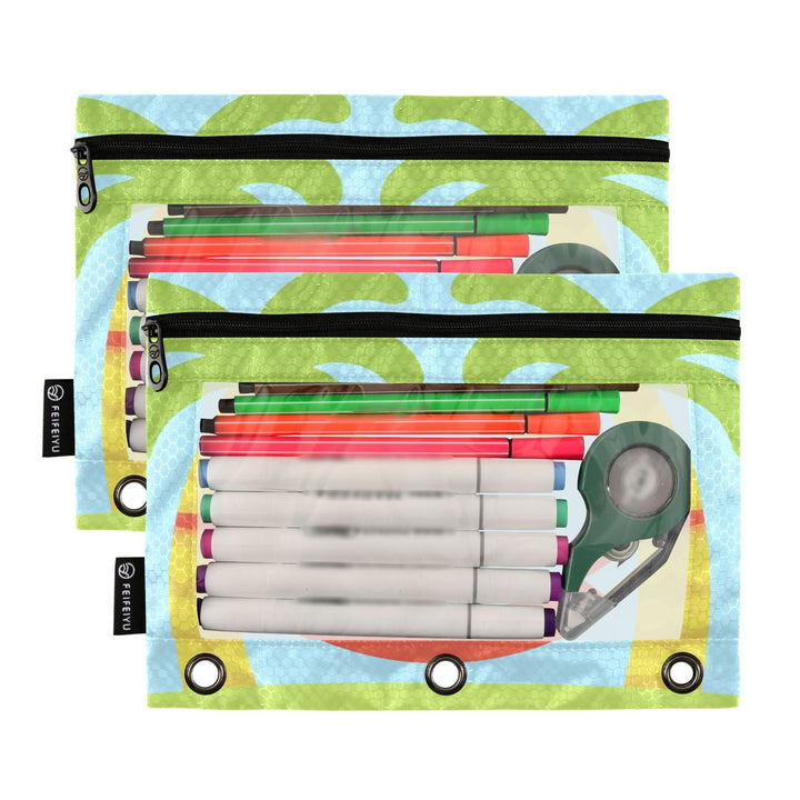 Palm Tree Hammock 9.8x7.1in Water Resistant Binder Pouch, 3-Ring Compatible, Transparent Front