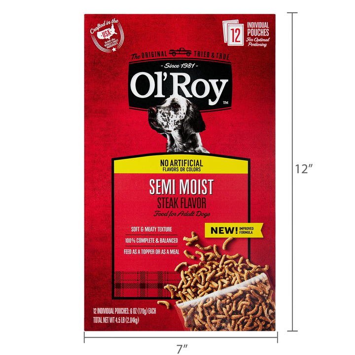 Ol' Roy Semi Moist Steak Flavor Dog Food, 4.5 lb, 12 Pouches