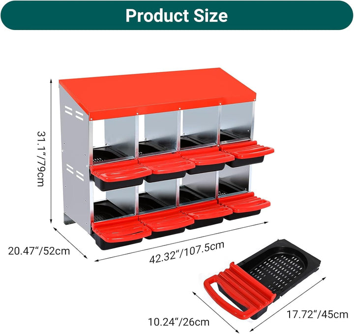 Chicken Nesting Box, 8 Compartments Nesting Boxes for Chickens, Chicken Laying Boxes, Roll Away Nesting Box for Chickens Laying Egg with Lid Cover to Protect Eggs