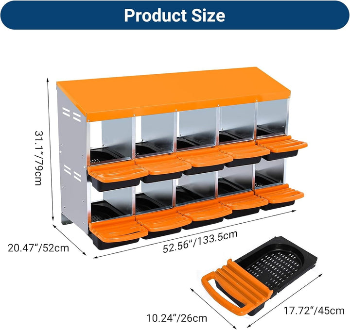 Chicken Nesting Box, 10 Compartments Nesting Boxes for Chickens, Chicken Laying Boxes, Roll Away Nesting Box for Chickens Laying Egg with Lid Cover to Protect Eggs