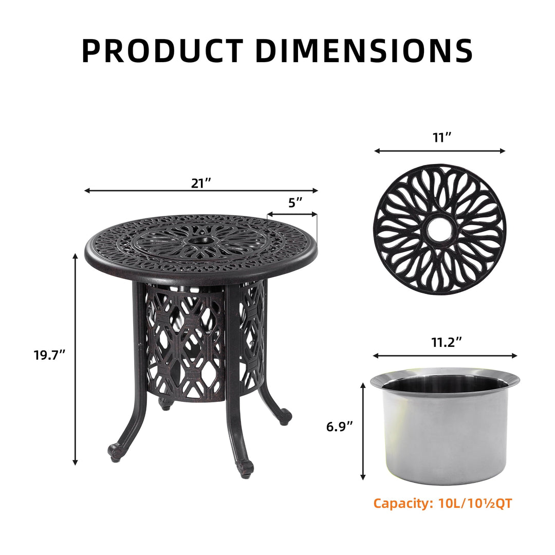 Yoneston 21" Cast Aluminum Round Patio Table with Removable Ice Bucket, Rustproof Outdoor Patio Bar Table for Patio, Balcony, Garden, Poolside, Black