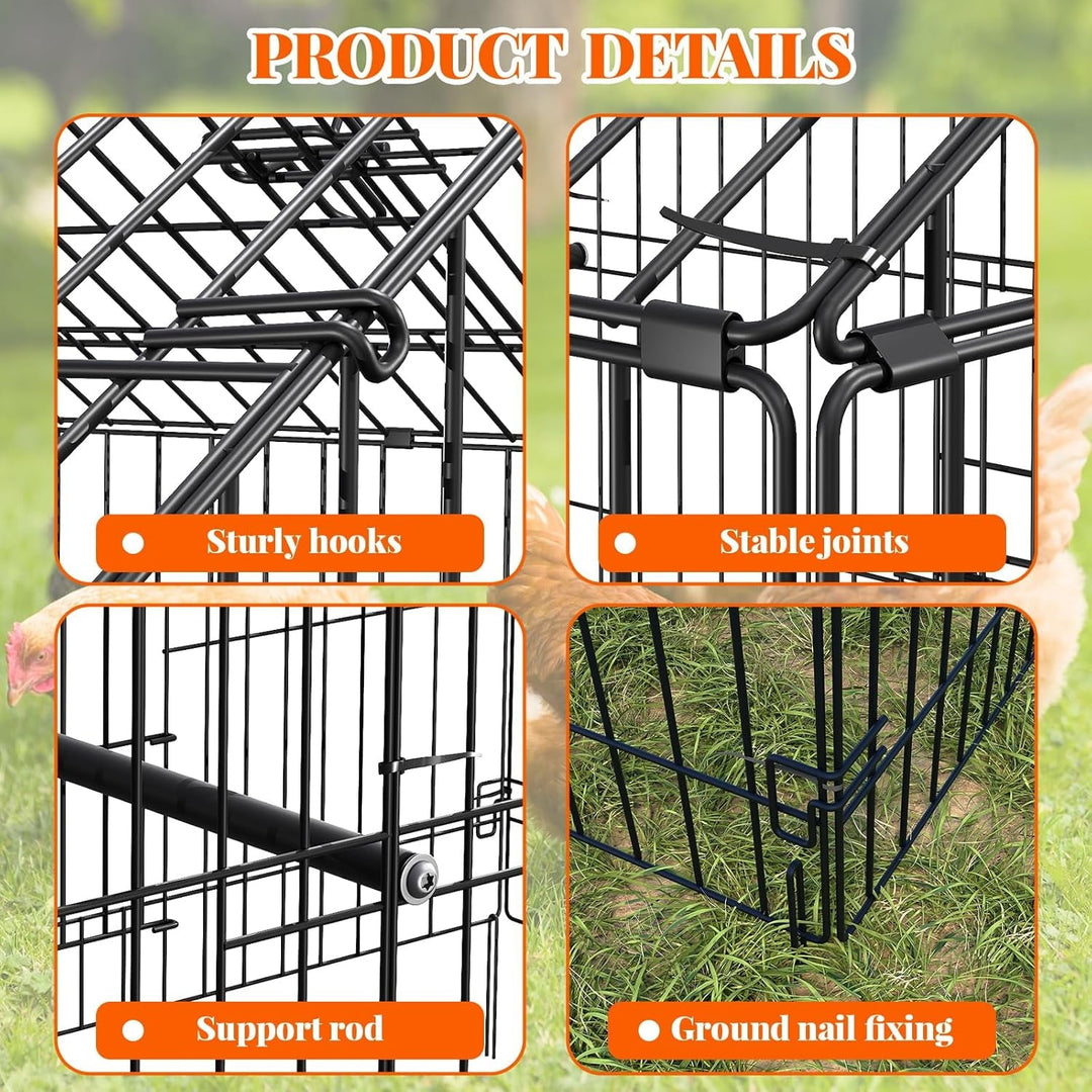 Pinypikaka Metal Chicken Coop w/ Waterproof Cover, Poultry Cage, Walk in Hen House, Outdoor Backyard Farm Animal Enclosure Crate, Pet Playpen Exercise Pen for Rabbit Duck Hen, 130" L x 40" W x 40" H