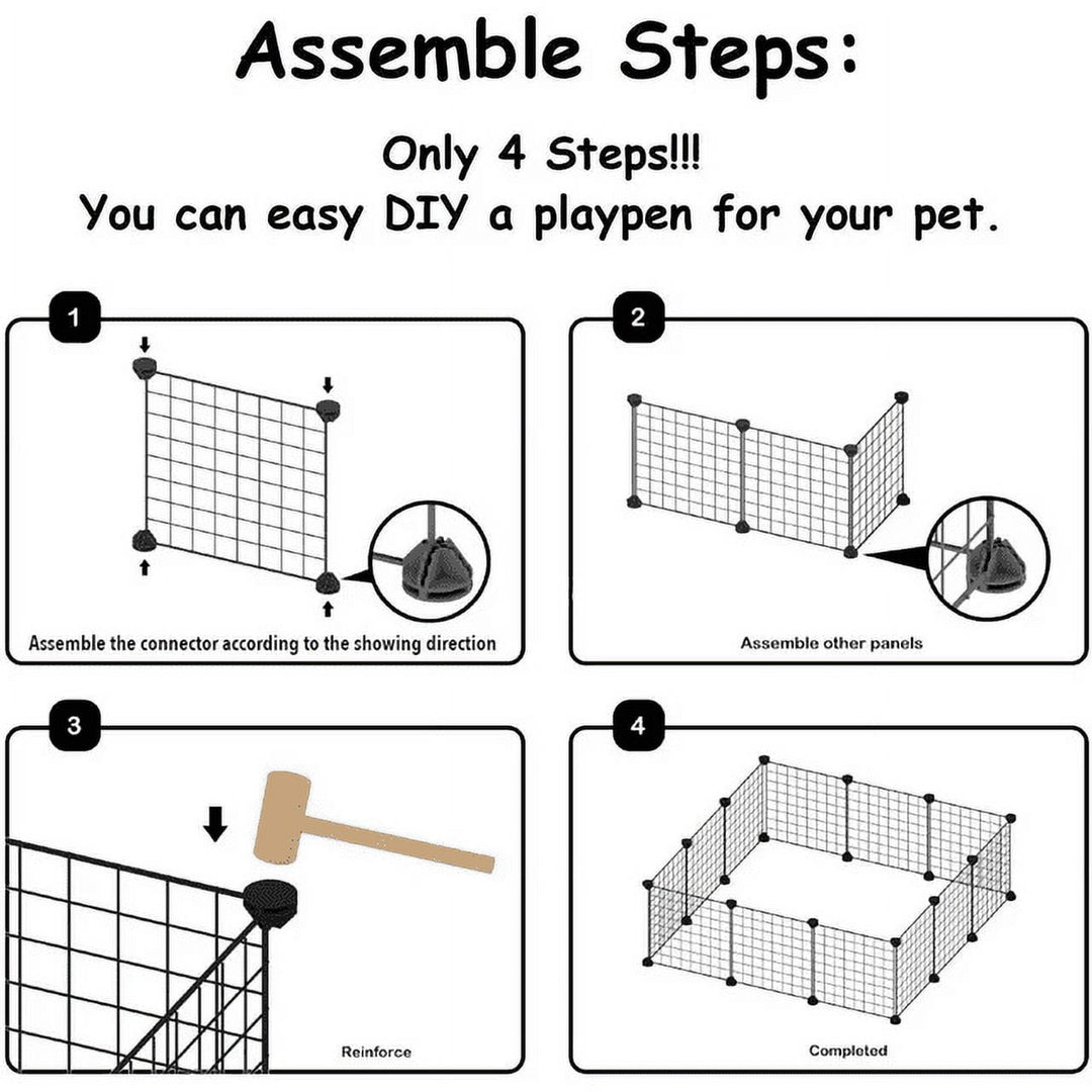 Small Animal Pet Playpen with Door, DIY Wire Portable Yard Fence for Rabbit, Guinea Pig Cages, Puppy, Kitten Playpen for Indoor & Outdoor Portable Metal Wire Yard Fence, 12 Pcs Black Pet Panels