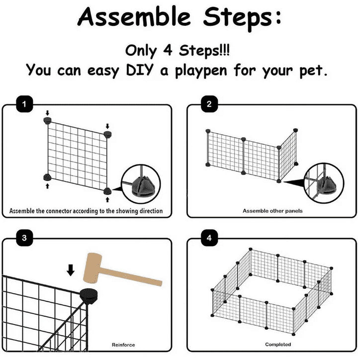 Small Animal Pet Playpen with Door, DIY Wire Portable Yard Fence for Rabbit, Guinea Pig Cages, Puppy, Kitten Playpen for Indoor & Outdoor Portable Metal Wire Yard Fence, 12 Pcs Black Pet Panels