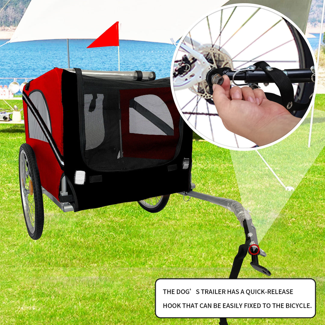 Noaman Dog Bike Trailer for Medium & Small Dogs, 20 Inch Wheels, Breathable Mesh Pet Cart with 3 Entrances, Safety Flag & 8 Reflectors, Folding Design, Red+Black, Up to 88 lbs Capacity, Steel Frame