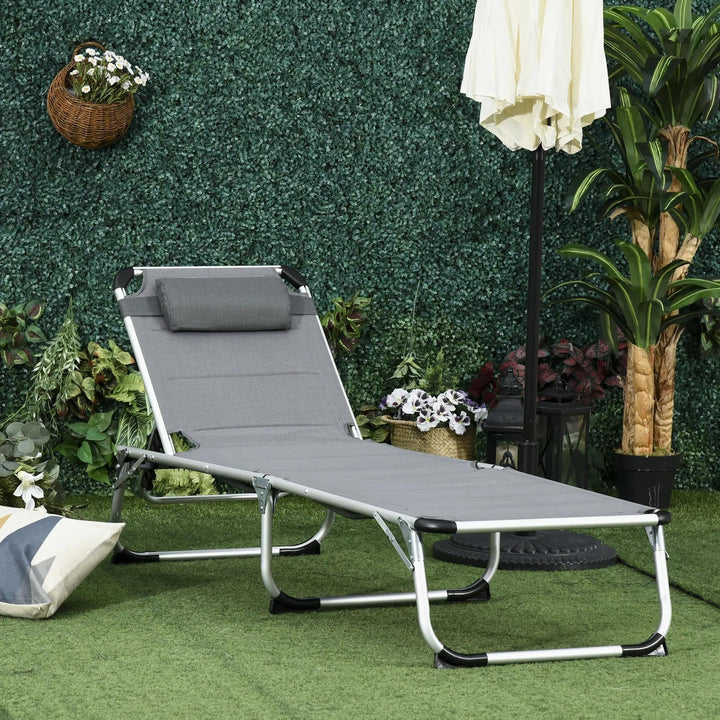 Resenkos Folding Lounge Chair Outdoor 5-Level Reclining Chaise Lounge Chair Outdoor Camping Tanning Chair, Gray