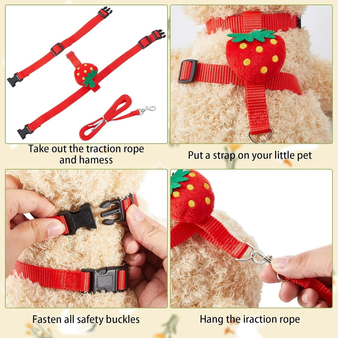 ShengVisions Small Animal Harness & Leash - Secure Outdoor Walking Gear for Ducks/Rabbits (Strawberry, XS)