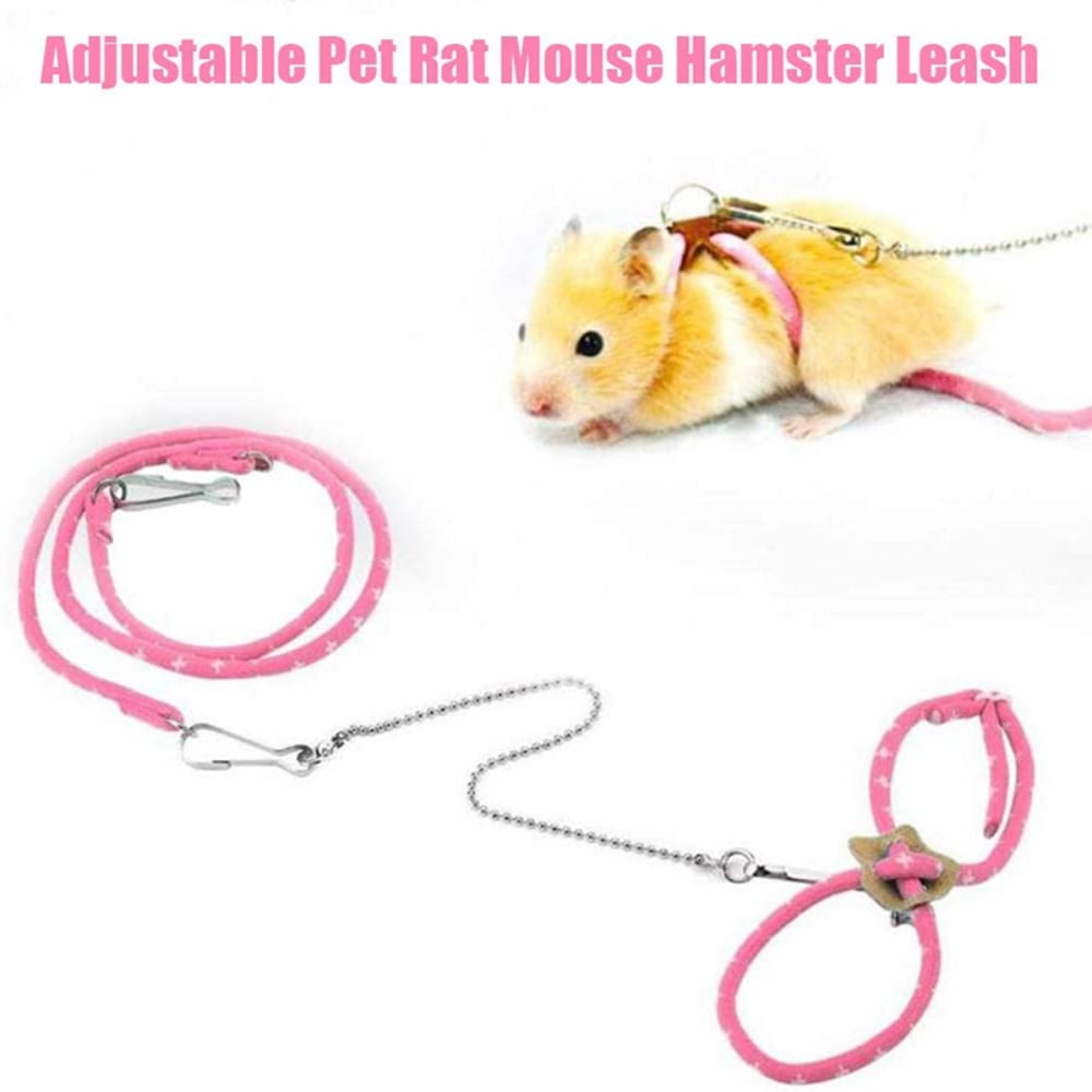 QUTETN Hamster Small Pet Harness With Bell Adjustable Pet Rat Mouse Hamster Harness Rope Vest Leash Traction Rope For Ferrets Pet Rats