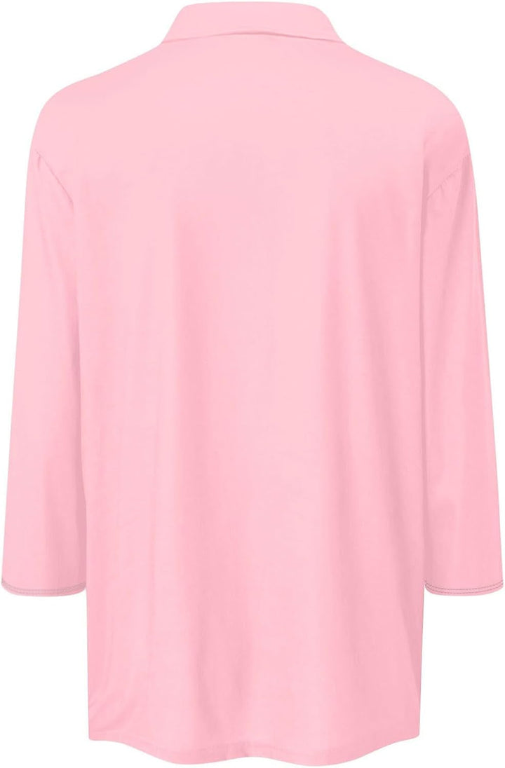 Women'S 3/4 Sleeves V Neck Polo T Shirts 2024 Casual Summer Tops Solid Color Basic Collared Plain Tee Blouses