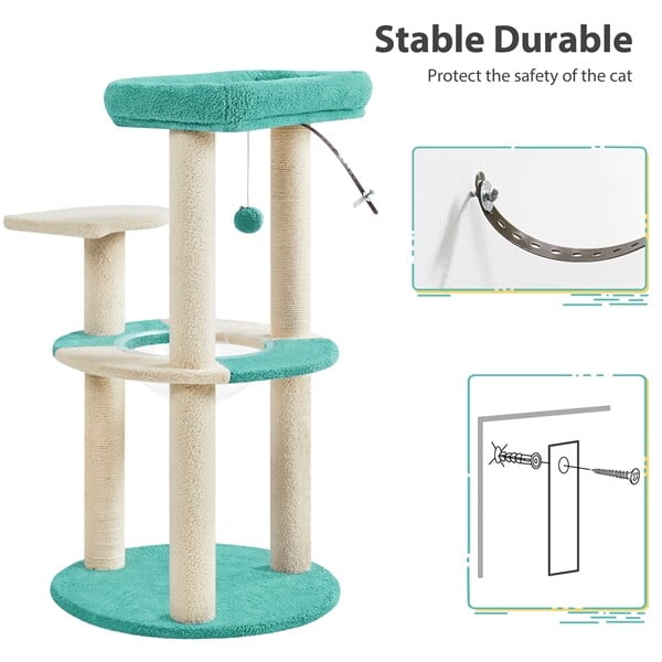 35.5in Cat Tree Tower w/ Clear Capsule, Perch, Scratching Posts for Indoor Cats