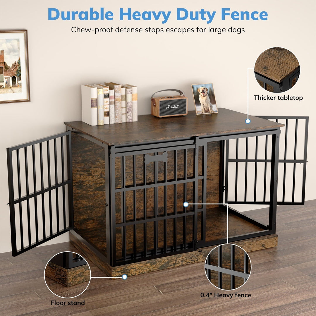 Behost 47.24" Heavy Duty Dog Crate Furniture with Sliding Door and Nameplate for Large Dogs Industrial Rustic Brown
