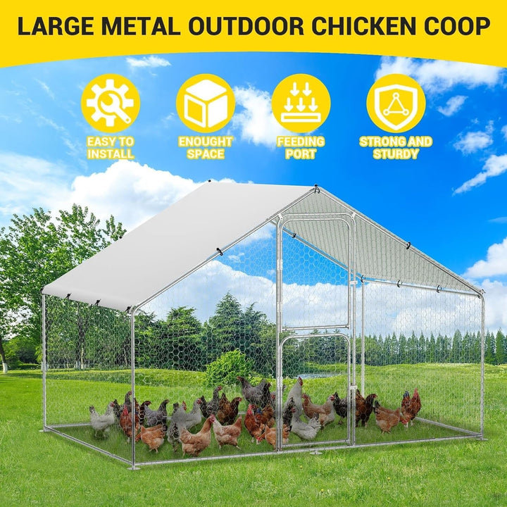 Garvee Large Metal Chicken Coop Run for Waterproof and Anti-UV Roof Cover,Outdoor Walk-in Cage Peak Hen House for Yard Farm