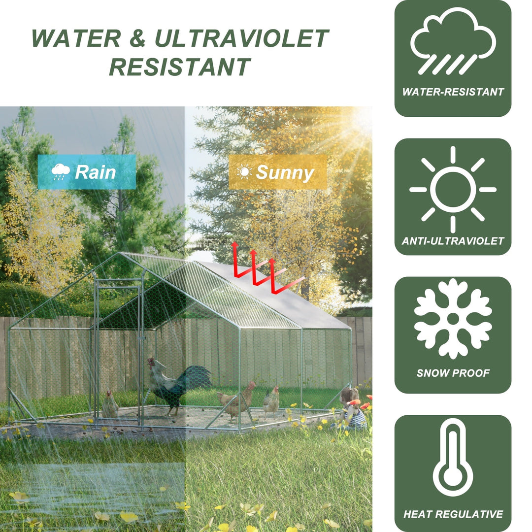 Coowa Large Metal Chicken Coop, Walk-in Chicken Run with Galvanized Wire, Waterproof UV Cover, Hen Pen Cage for Rabbits, Ducks, Poultry, 10' L x 13' W x 6.56' H