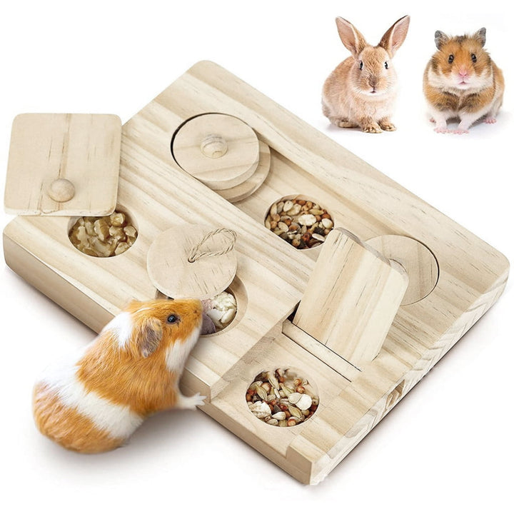 CIYISON Small Pet Foraging Toy for Guinea Pigs Wooden Rabbit Feeder Cage Accessories