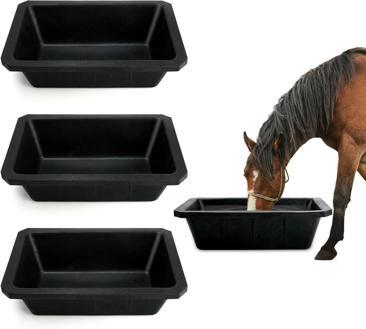 3Pcs Large Rubber Feeder Pan, 10 Quart/2.5 Gallon Horse Feed Bucket Water Bowl, Heavy Duty Water Troughs for Livestock Chicken Dust Bath Tub for Pig Goats Horses Farm Animal Feeding