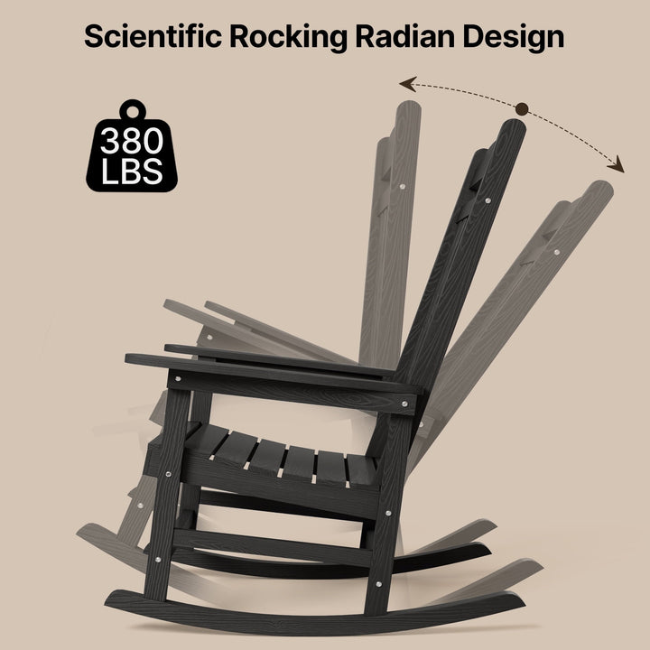 Outdoor Rocking Chair Set of 2, Lofka All Weather Patio Rocking Chair with Waterproof, | Porch Rocker | Oversized Rockers |32" High Back | 380lbs | for Patio Outside Backyard Balcony Garden, Black