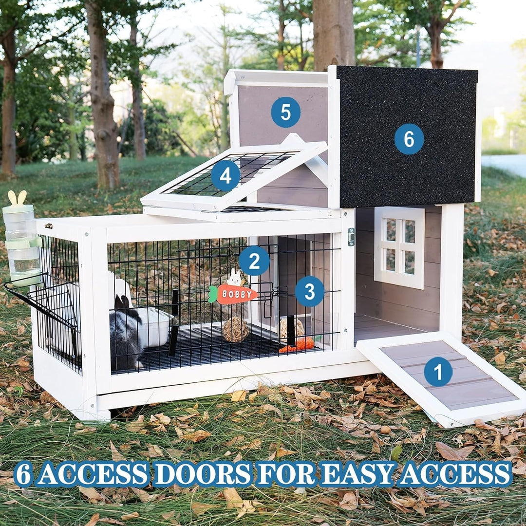 Rabbit Hutch Wooden Bunny Cage Rabbit Cage Outdoor Indoor Bunny Hutch Rabbit House on Wheels Small Animal Cage with 3 Urine Baffles