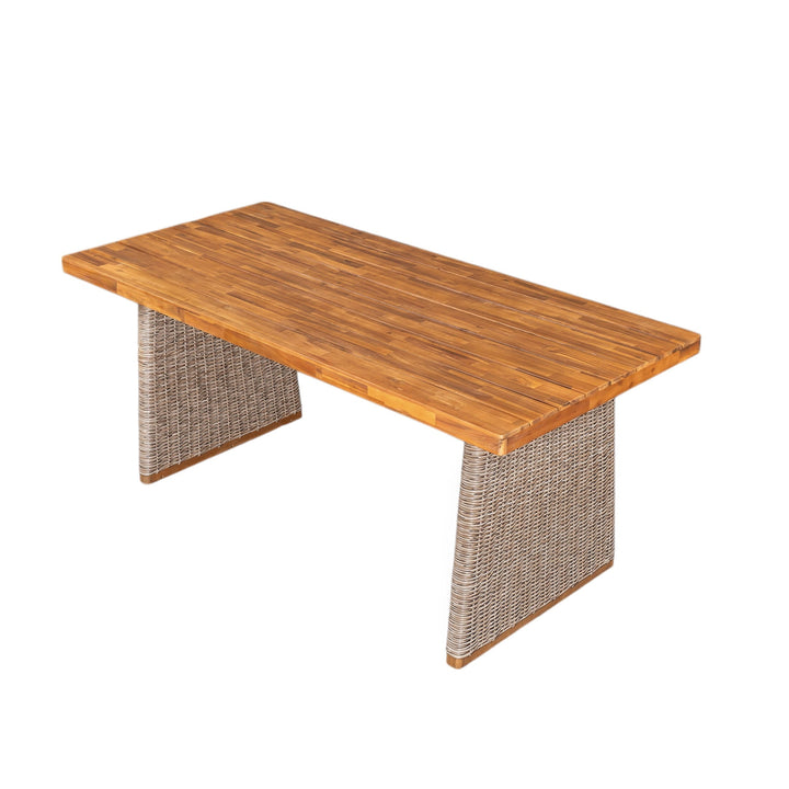 Christopher Knight Home 70" Outdoor Wood Rectangle Dining Table with Slatted Top and Rattan Legs, Brown