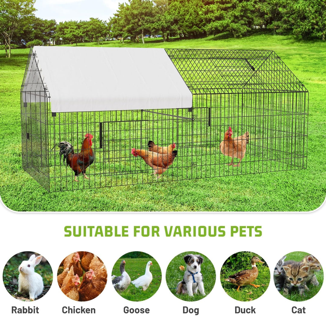 Large Metal Chicken Coop, Heavy Duty Dog Kennel Outside with Waterproof & Anti-UV Cover, Galvanized Mesh & Security Lock, Walk-in Chicken Runs for Yard Cage