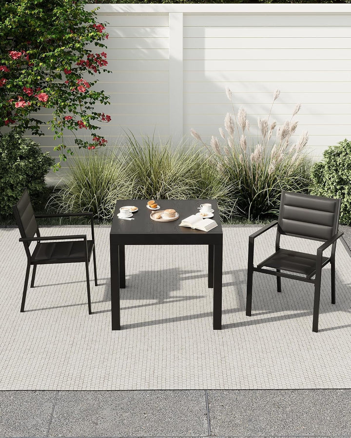 Expandable Outdoor Dining Table – 31"-63" Adjustable Patio Table for 4-6 People, Aluminum Frame with Wood Grain Finish, Ideal for Backyard and Deck, Grey