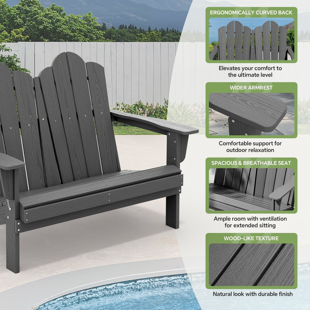 SERWALL Adirondack Bench, Outdoor Adirondack Chair for 2,HDPE All-Weather Adirondack Loveseat,Grey